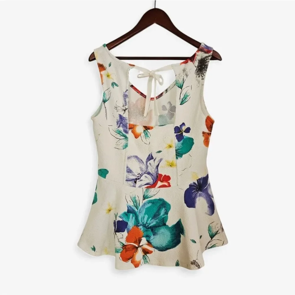 Postmark for Anthropologie Flynn Floral Peplum V-Neck Tie Back Top Tank Blouse L